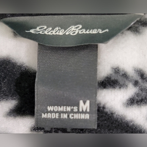 EDDIE BAUER 1/4 Zip Fleece Pullover Fossil Aztec Design Black White Women's M - Picture 6 of 7